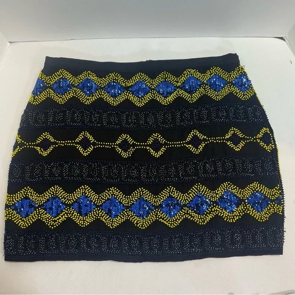 English Rose Black and Blue Patterned Women's Skirt beaded/sequin. Size M. - Picture 1 of 8